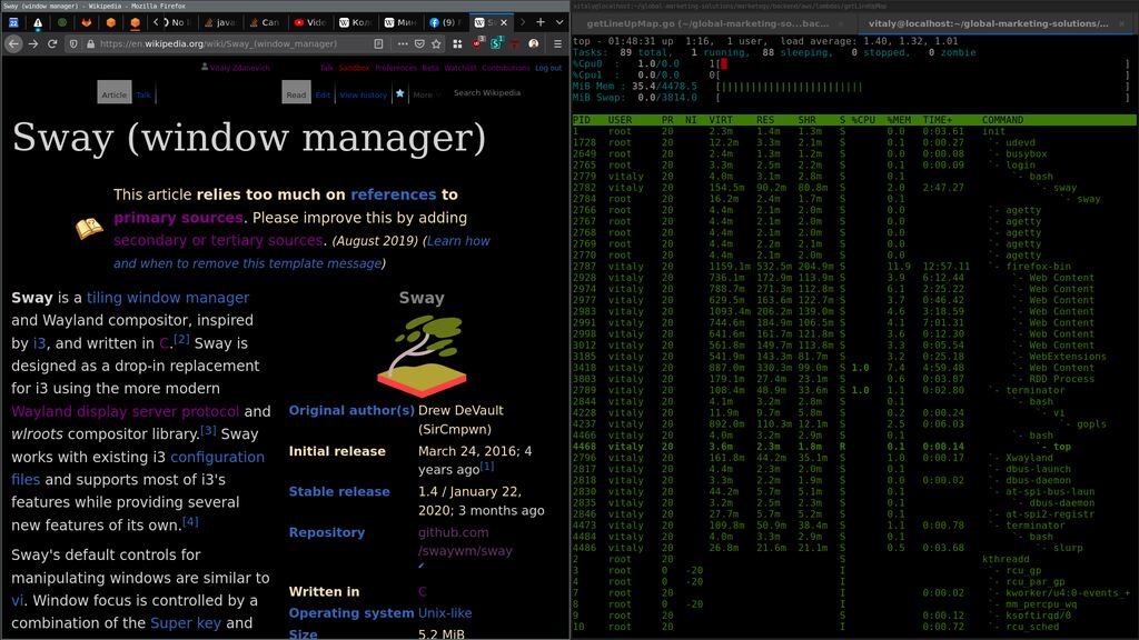 Sway als i3-kompatibler Wayland-Compositor mit Tiling-Layout