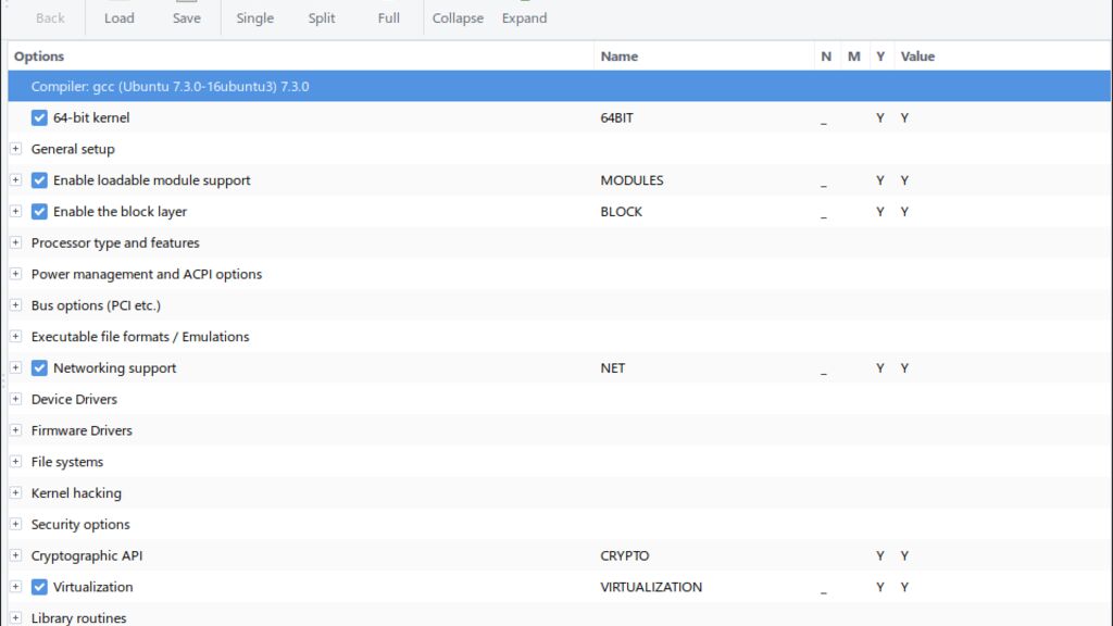 Kernel-Konfigurationswerkzeug make gconfig auf einem Linux-System