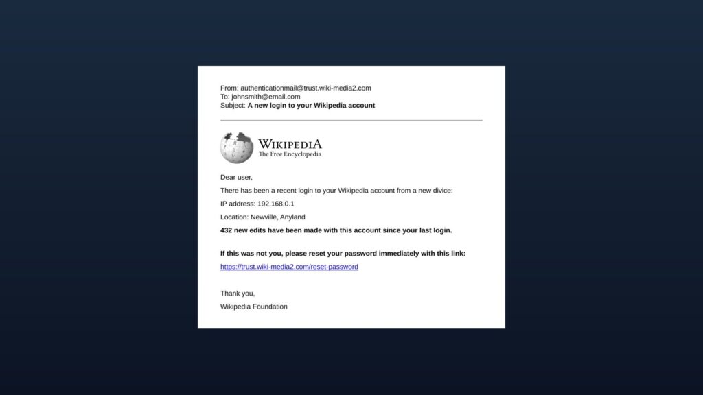 Beispiel einer Phishing-E-Mail mit roten Markierungen auf dunklem Hintergrund
