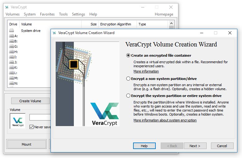 Hauptfenster der VeraCrypt-Verschlüsselungssoftware unter Linux