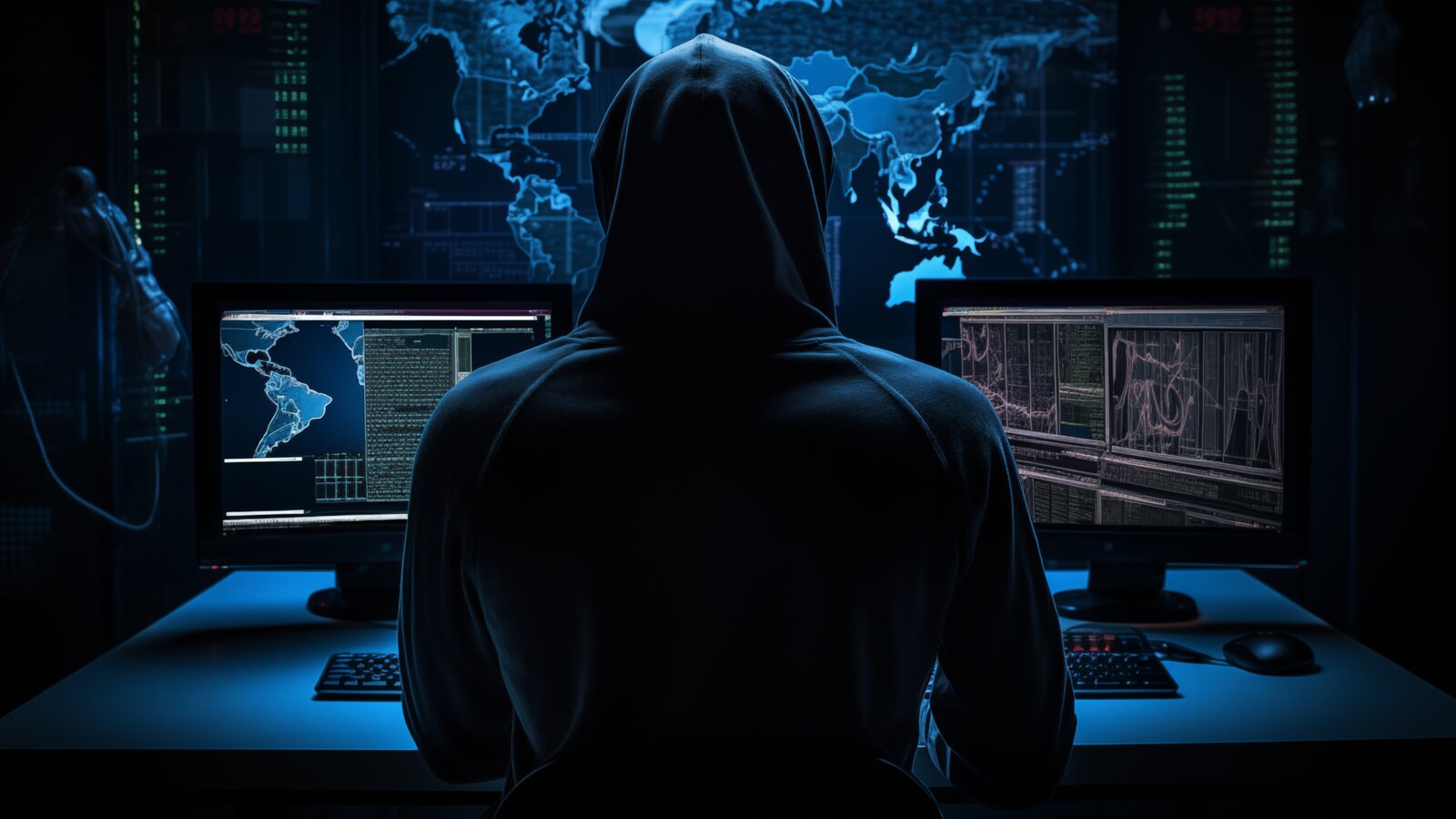 Hacker an Computer im dunklen Raum – Sinnbild für Vishing-Angreifer 2026